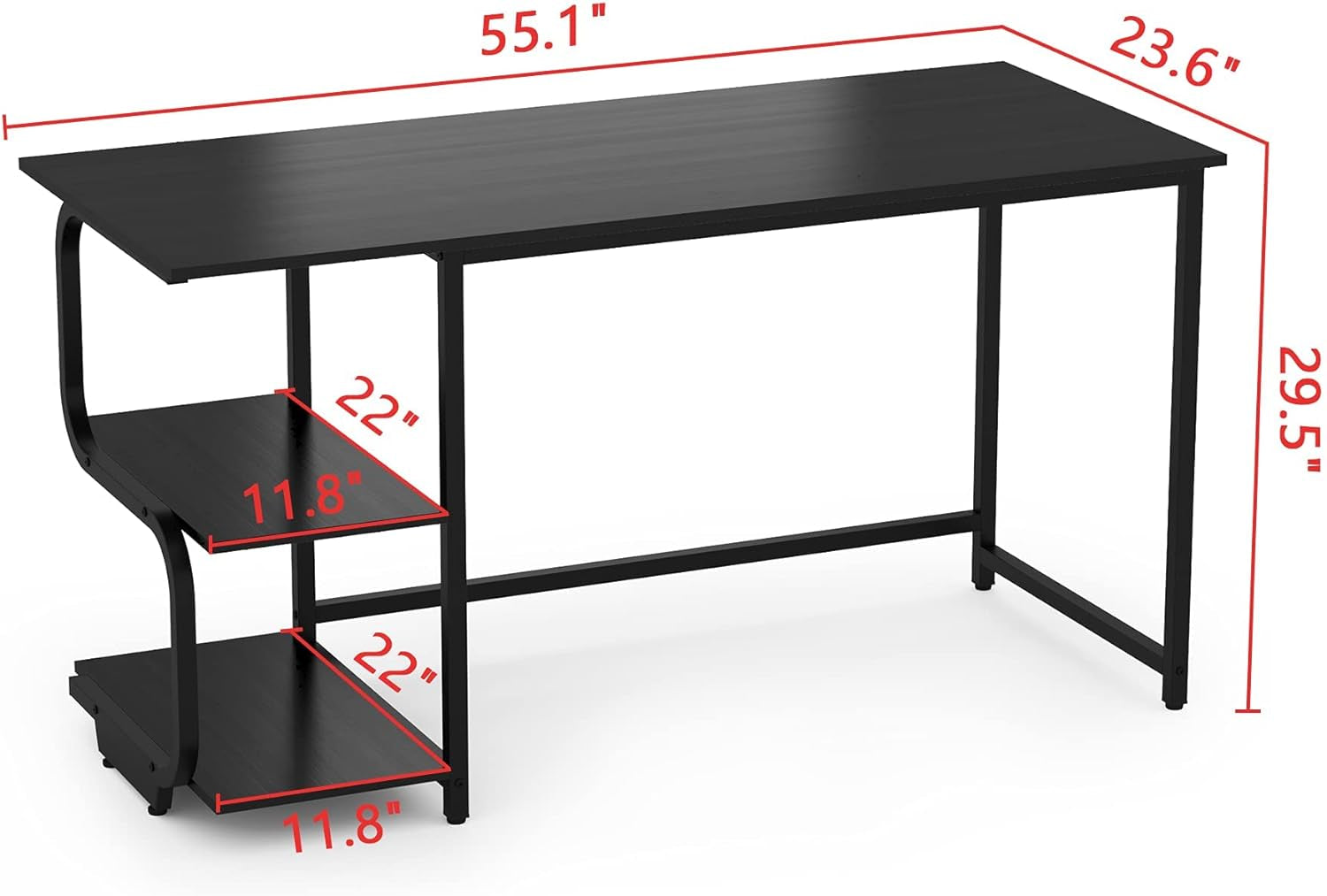 Reversible Computer Desk with Shelves for Small Spaces - 55 Inch Gaming Desk for Home Office