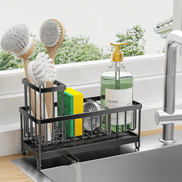 Dasaka Sink Caddy Kitchen Organizer, Sponge Holder for Kitchen Sink, Black Kitchen Sink Organizer,Rust-Resistant Sink with Brush Holder,Kitchen Accessories