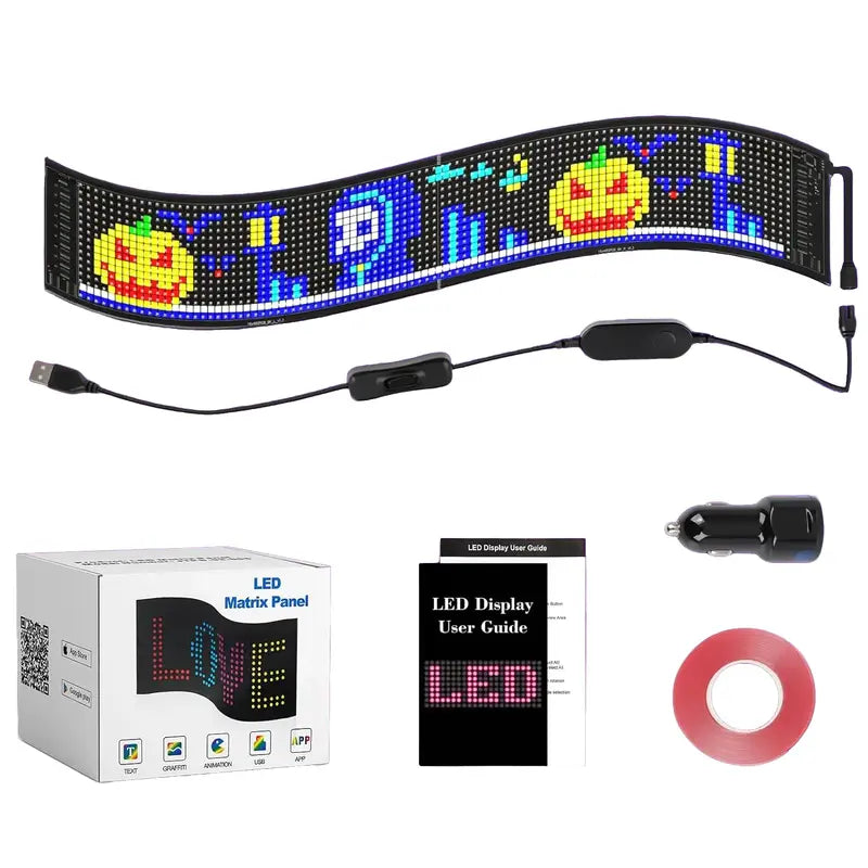 LED Sign,5V,Usb Scrolling LED Sign,Bluetooth APP Control,Diy Text Pattern Flexible LED Sign,Rear Window LED for Concert Store Party Car(23''X5''）)