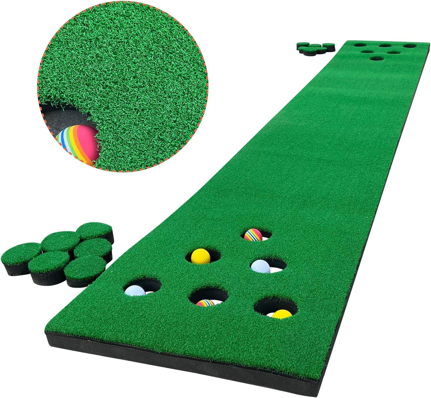 Professional Golf Putting Mat Set with Putter, Balls, and Accessories - 9.84ft x 1.64ft