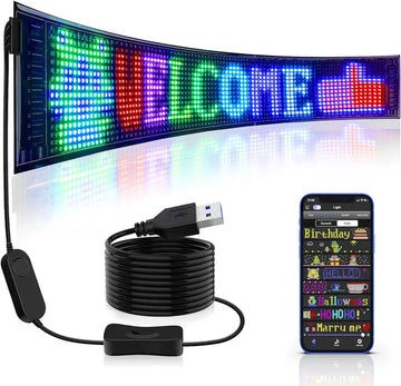 LED Sign,5V,Usb Scrolling LED Sign,Bluetooth APP Control,Diy Text Pattern Flexible LED Sign,Rear Window LED for Concert Store Party Car(23''X5''）)