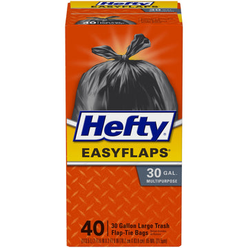 Hefty Easy Flaps Multipurpose Large Trash Bags, 30 Gallon, 40 Count