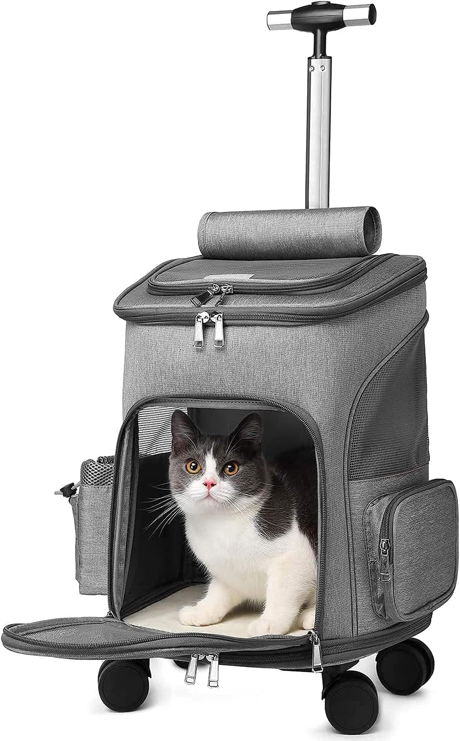 Airline Approved Pet Carrier Backpack with Wheels - Large Space, Rolling Backpack with Durable Handle and Flexible Wheels, Breathable Mesh Panels - Most Airplane Approved