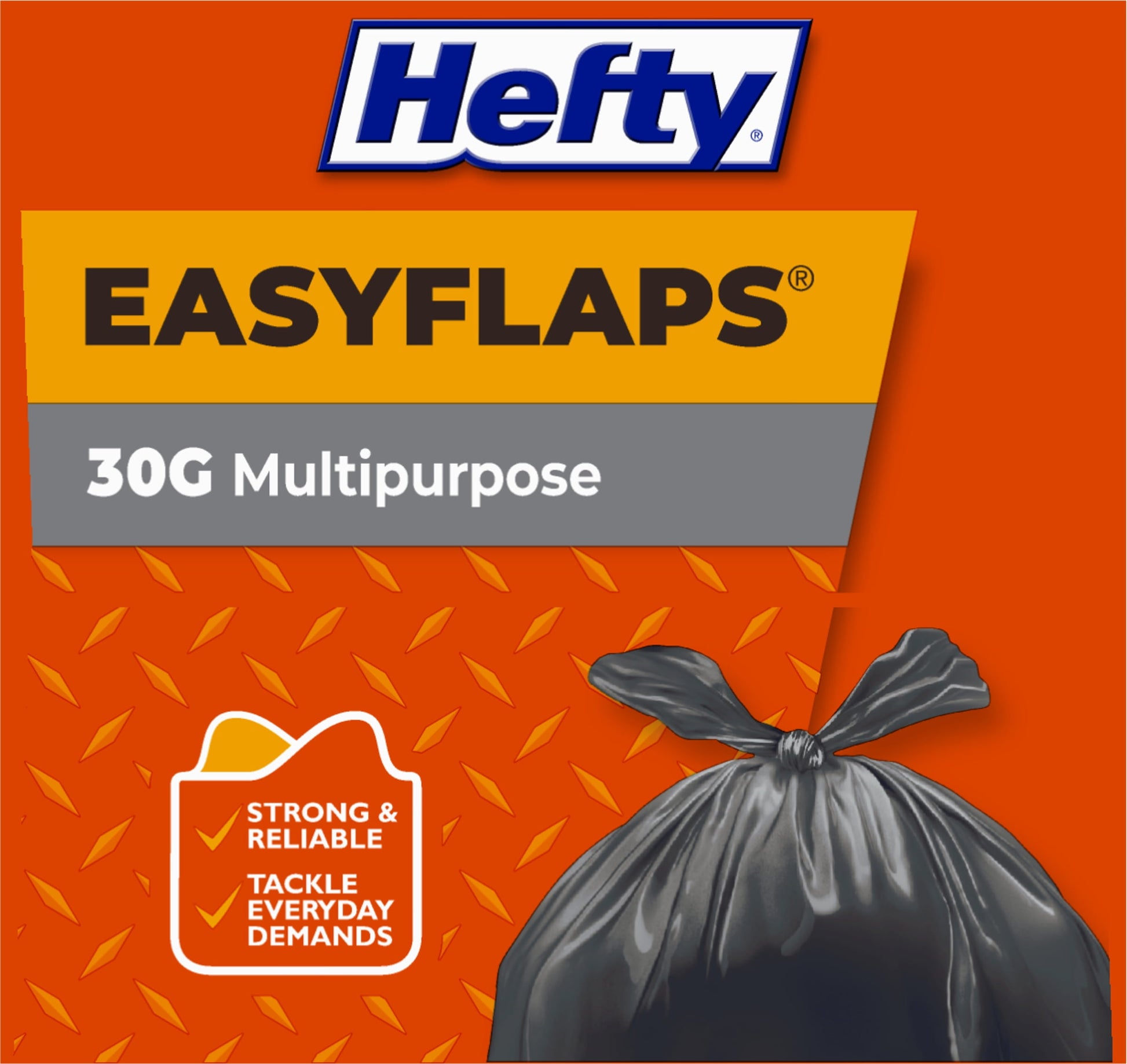 Hefty Easy Flaps Multipurpose Large Trash Bags, 30 Gallon, 40 Count