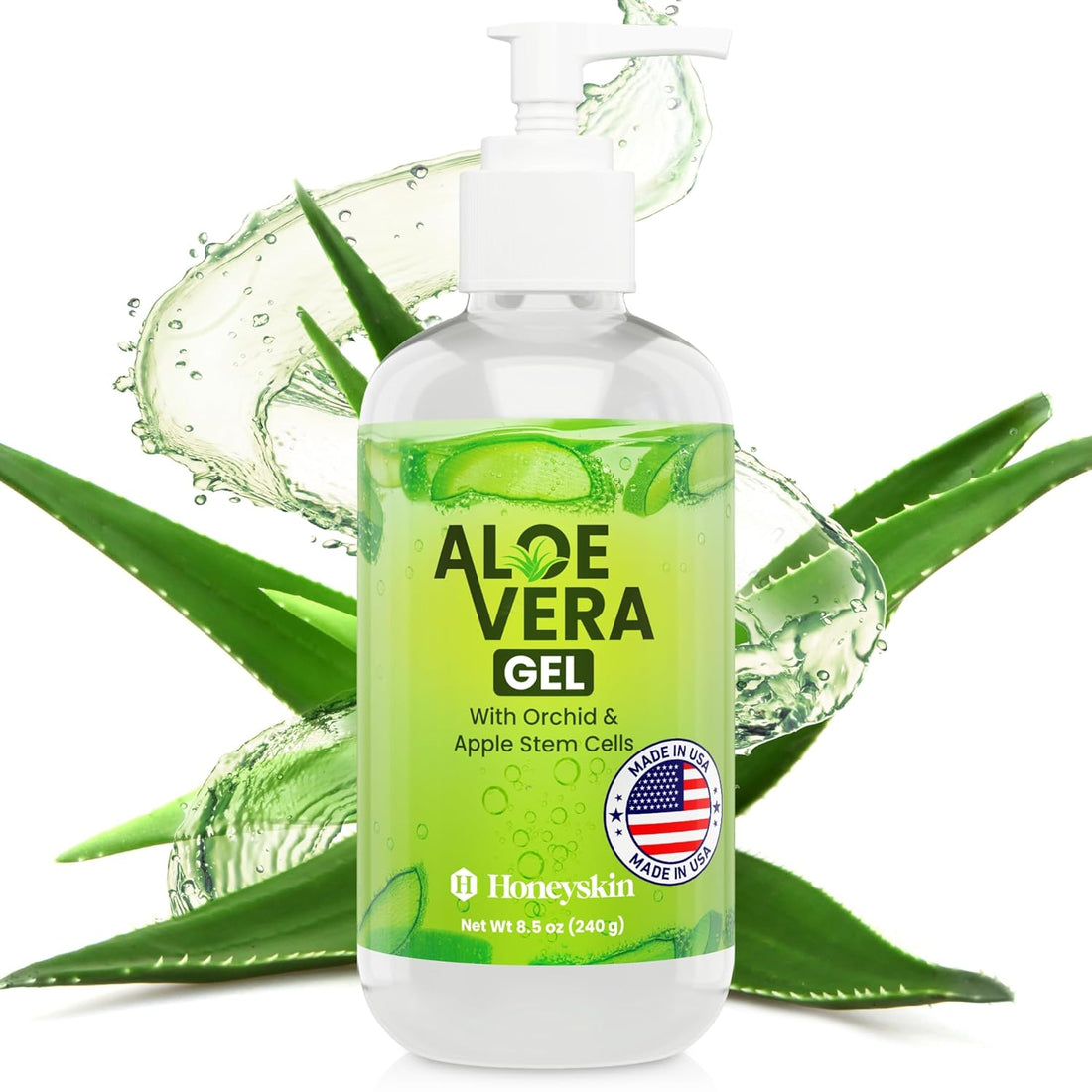 Professional title: "Organic Aloe Vera Gel with Orchid & Apple Stem Cells - Soothing & Hydrating Formula for Sunburn Relief & After Sun Care - 100% Pure Aloe Gel for Hair, Face & Body (8 Fl Oz)"