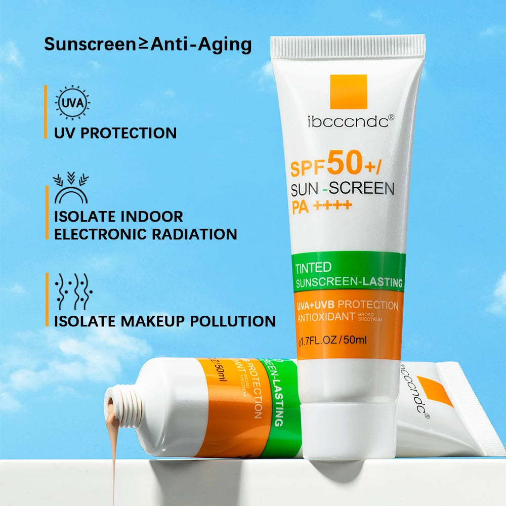 New Tinted Facial Sunscreen Cream Spf 50 Oil Free anti UVA/UVB Body Face Sunscreen Hyaluronic Acid Skin Care 50G