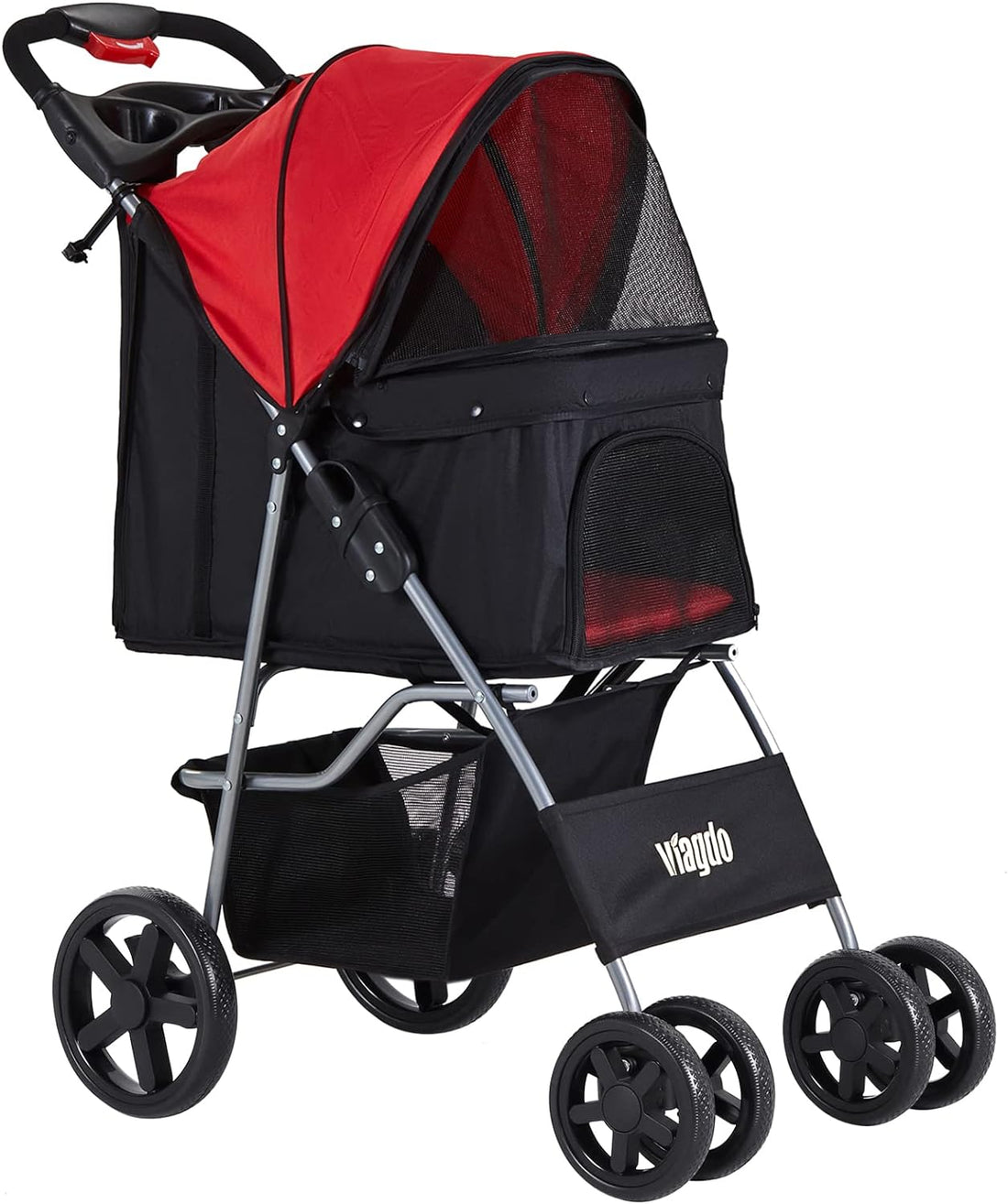 VIAGDO Dog Stroller, Pet Strollers for Small Medium Dogs & Cats, 4 Wheels Dog Jogging Stroller Folding Doggy Stroller with Storage Basket for Dog & Cat Traveling Strolling Cart