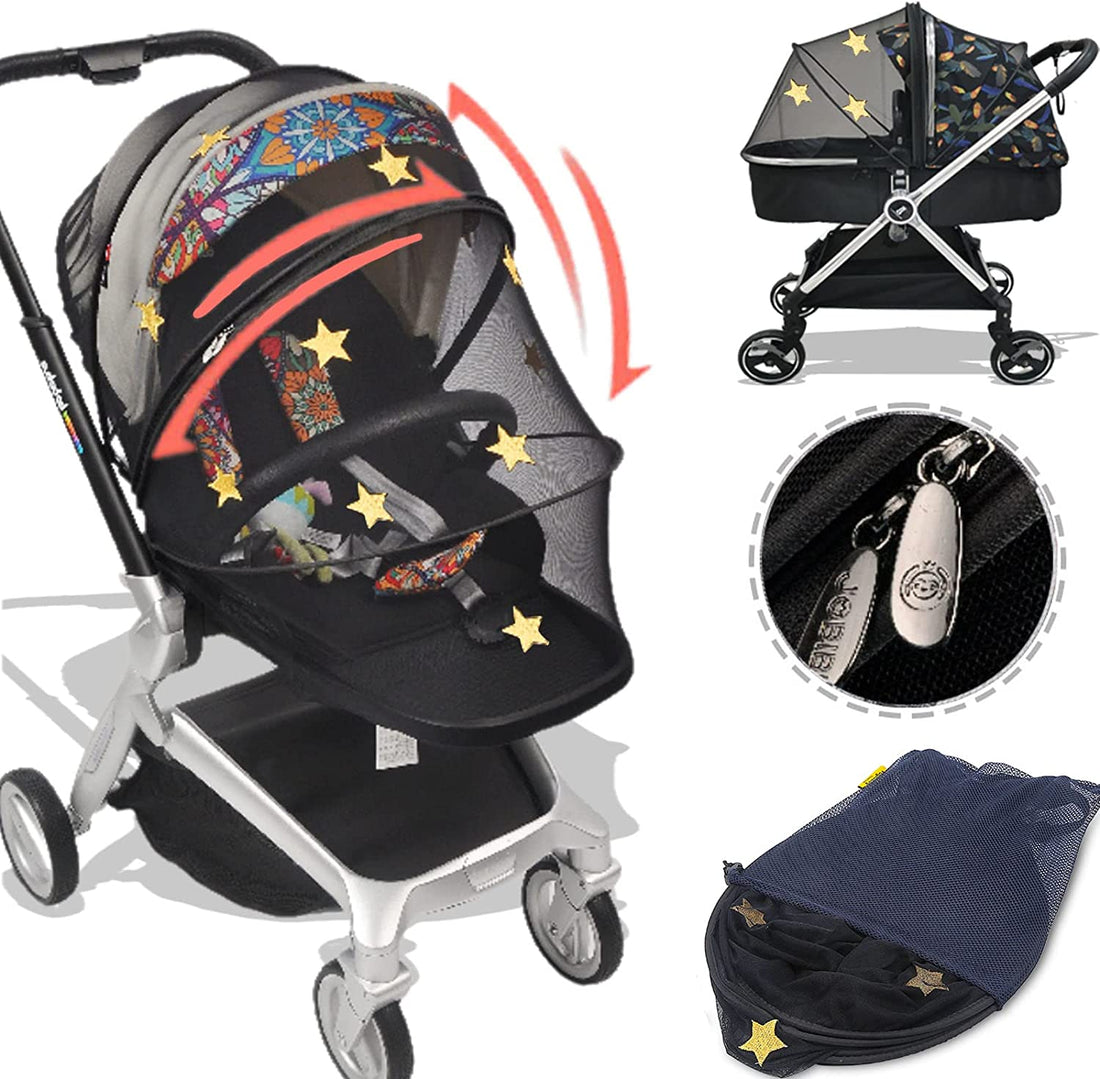 Stroller Mosquito Net, Universal Mosquito Net for Stroller, Unique Handmade Embroidery Stars Pattern-Beautiful for Stroller Net Cover-Easy to Install-Fit for Graco Strollers, Car Seat,Bassinet,Cradle