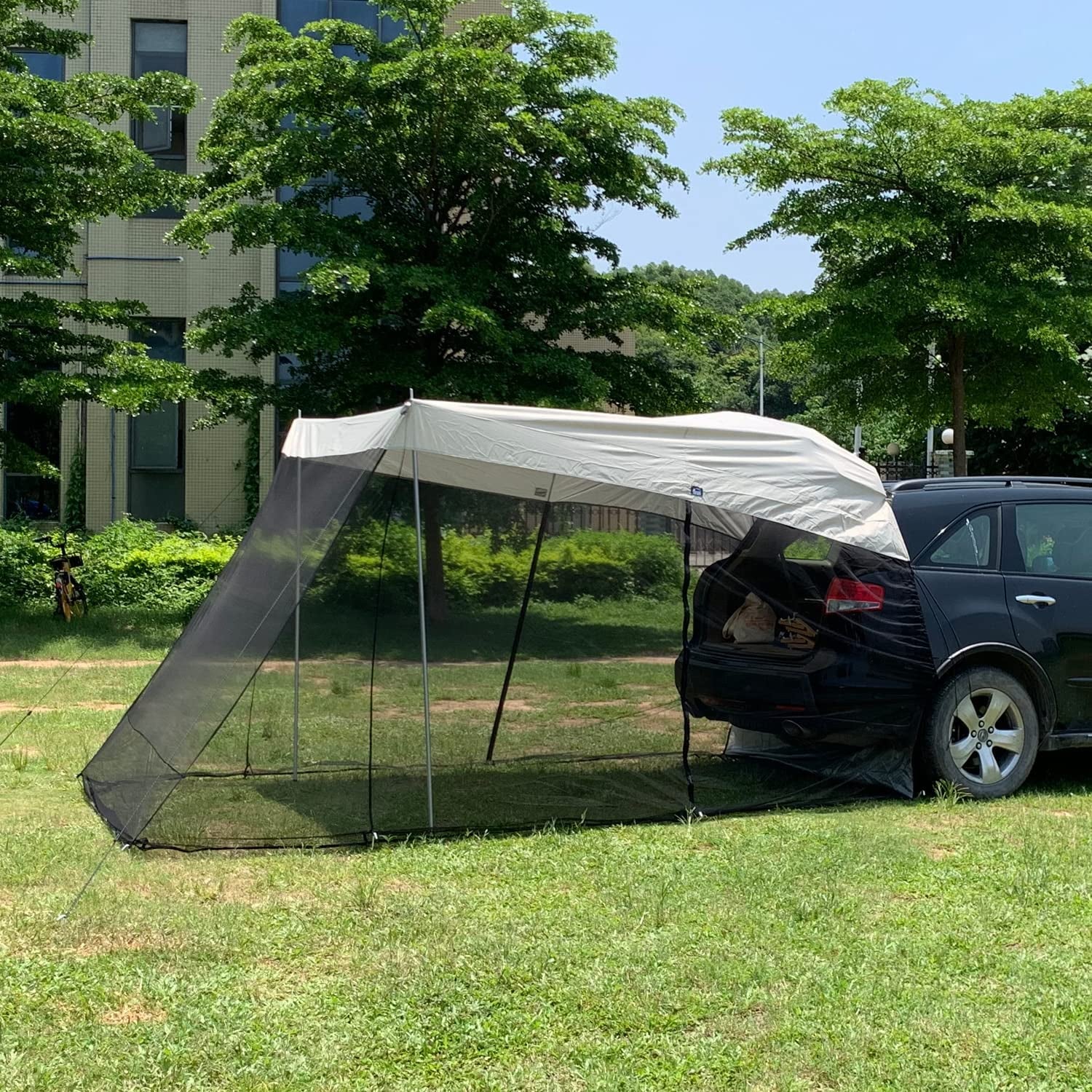 Car Awning Sun Shelter Tents Camping Truck Canopy, Portable SUV Tent Rooftop with Mosquito Net, Universal Tailgate Tent Outdoor for MPV, Trucks, Hatchbacks and Cars 118”X78.74”X78.74”