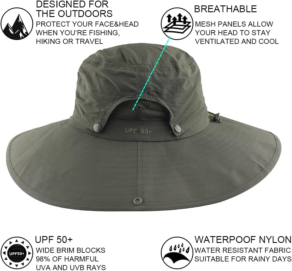 Wide Brim Sun Hats with Waterproof Breathable Material for Fishing, Hiking, and Camping - Suitable for Men, Women, and Kids