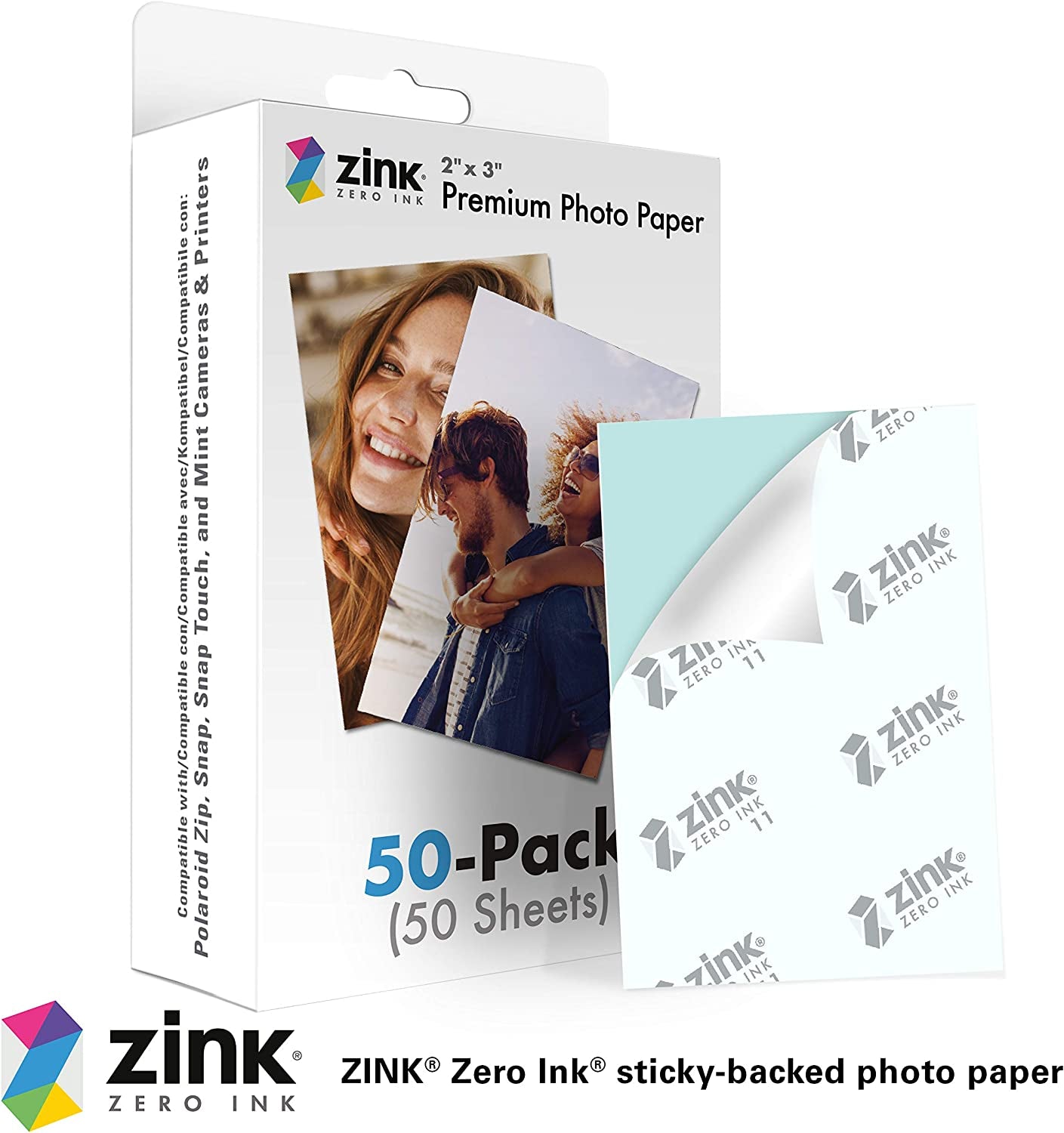 Zink 2"X3" Premium Instant Photo Paper (50 Pack) Compatible with Polaroid Snap, Snap Touch, Zip and Mint Cameras and Printers, 50 Count (Pack of 1)