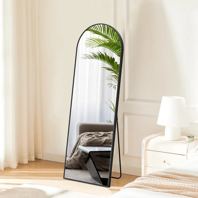 Sweetfurniture Full Length Mirror Body Mirror Floor Standing Mirror Hanging or Leaning against Wall, Wall Mirror with Stand Aluminum Alloy Thin Frame for Living Room Bedroom Cloakroom Decor