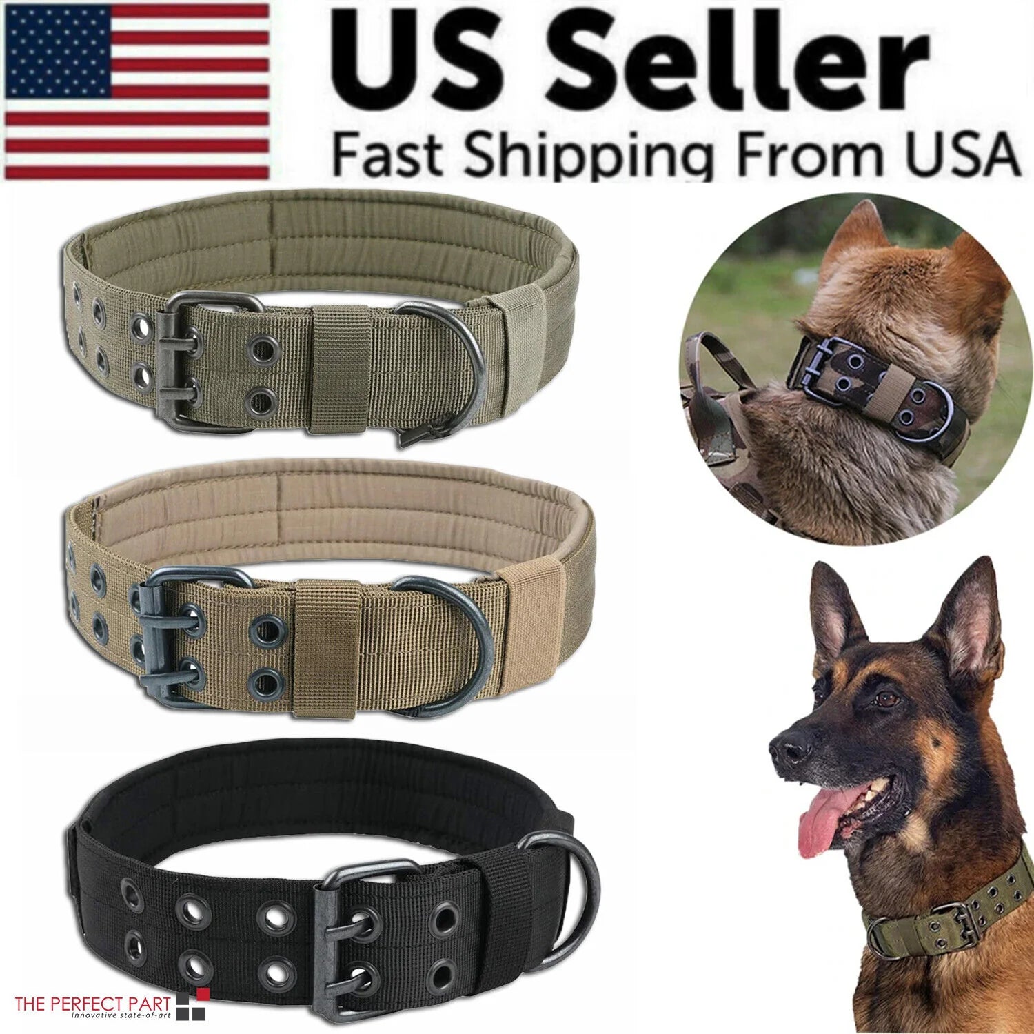 2" Wide Tactical Heavy Duty Nylon Large Dog Collar K9 Military with Metal Buckle