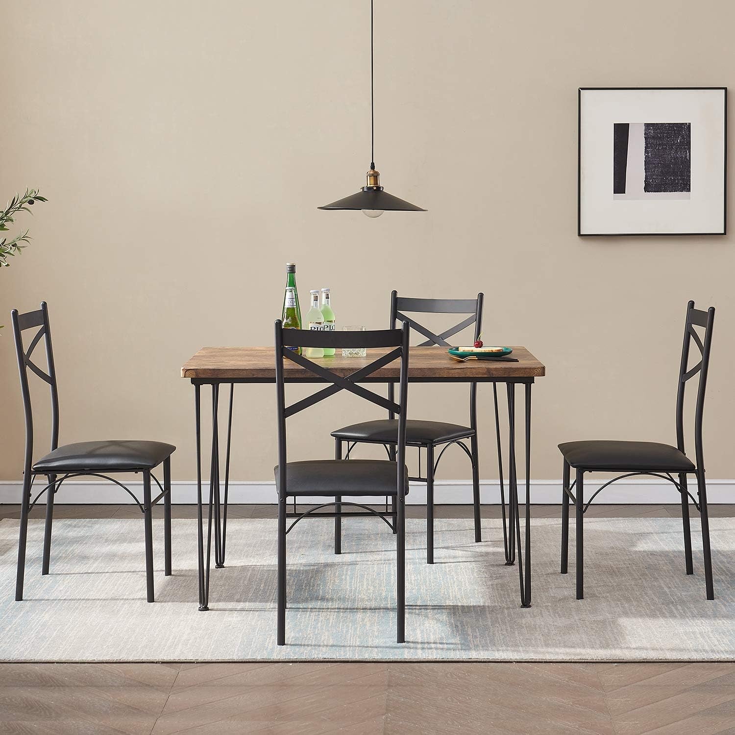 5-Piece Home Kitchen Breakfast Nook Set with Dining Table and 4 Chairs - Black