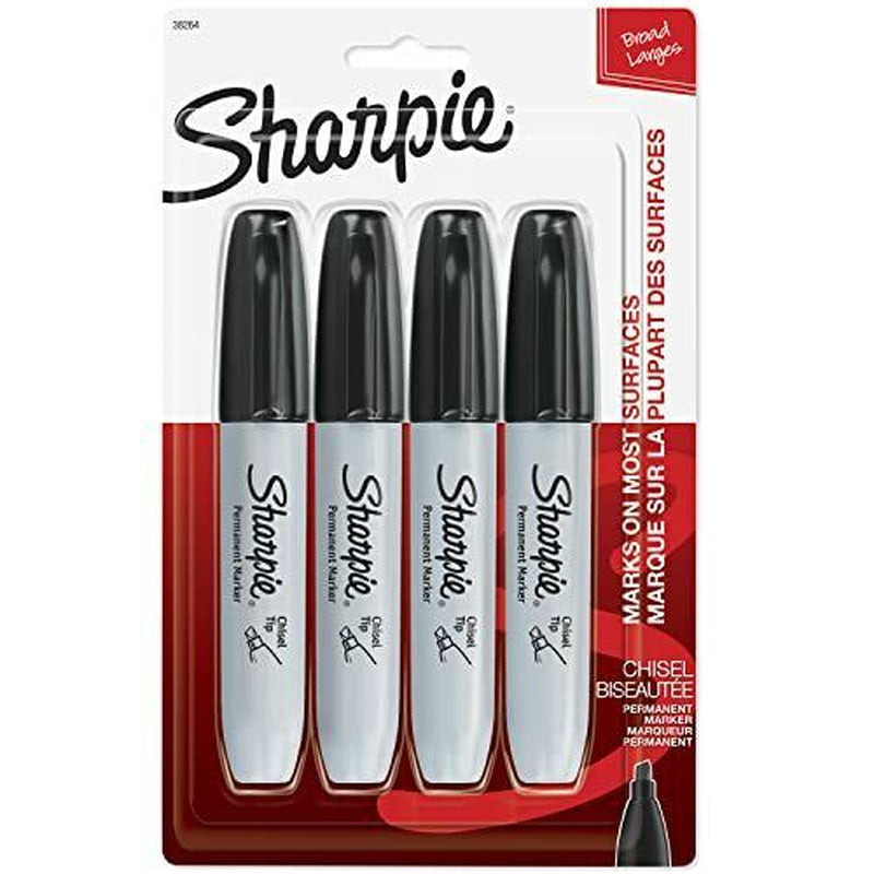 Sharpie 38264PP Permanent Markers Chisel Tip Black 4 Count