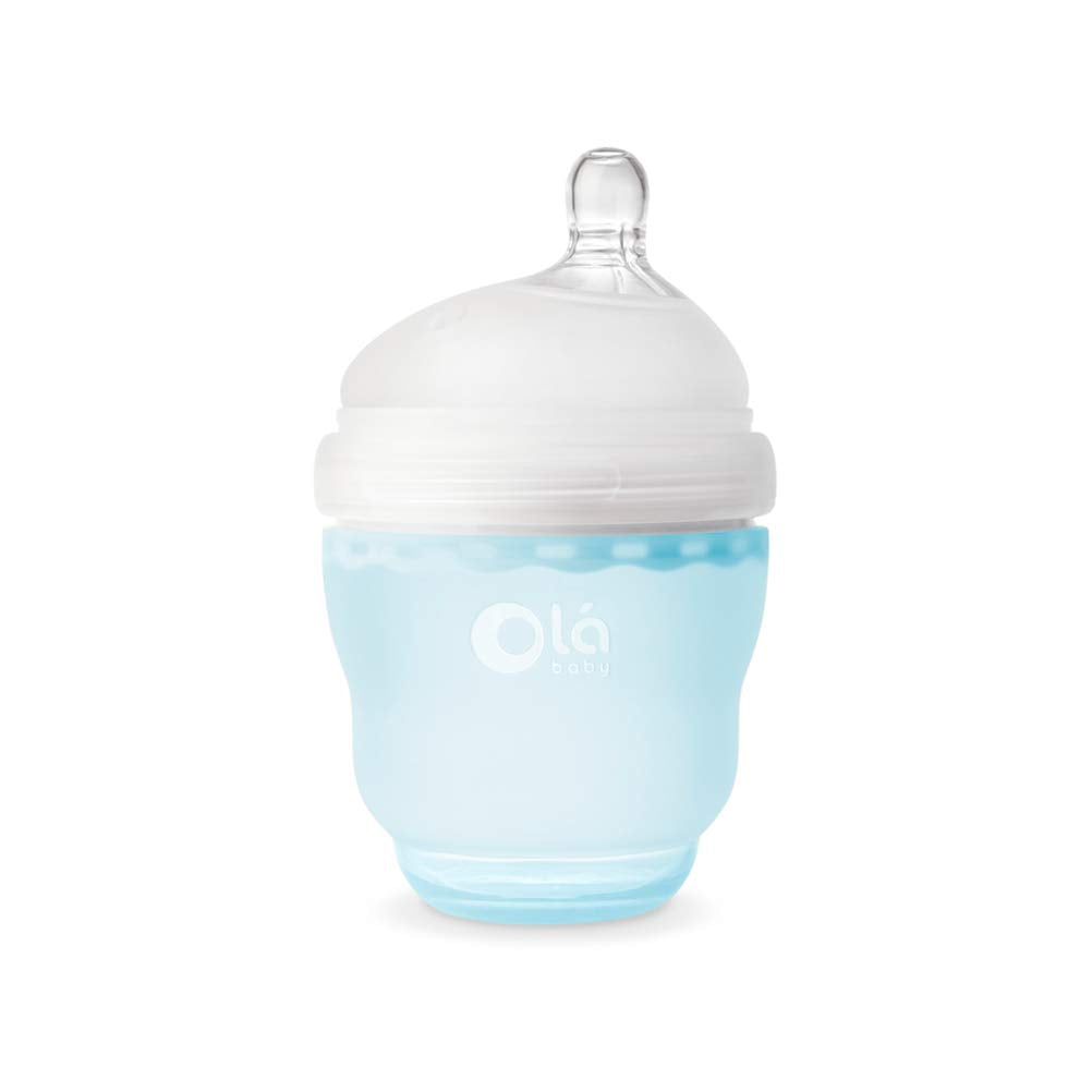 Olababy Gentle Silicone Baby Bottle, Anti-Colic, BPA Free, Easy to Clean and Wide Neck Baby Bottles Best for Breast Feeding Babies (4 Ounce, Sky)