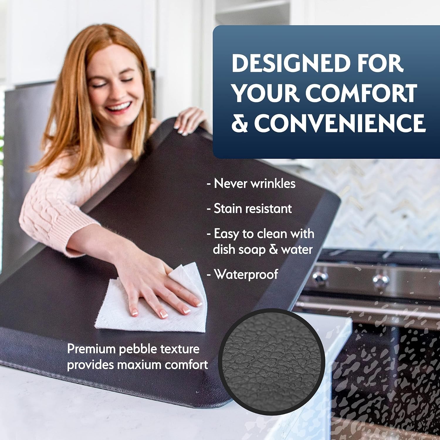 Sky Solutions Oasis Anti Fatigue Mat - Cushioned Comfort Floor Mat for Kitchen, Office, and Garage - Non-Slip Foam Cushion for Standing Desk - Navy, 20" x 32"