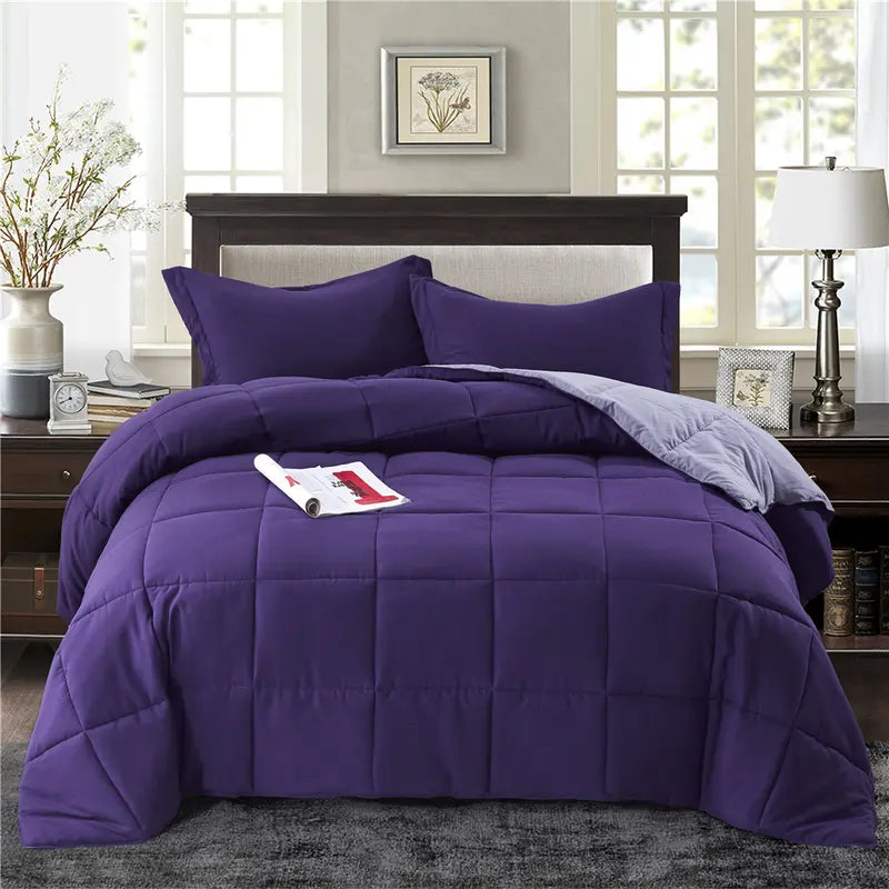 HIG 3PC down Alternative Comforter Set - All Season Reversible Comforter with Two Shams - Quilted Duvet Insert with Corner Tabs - Box Stitched - Breathable, Soft, Fluffy Polyester Breathable