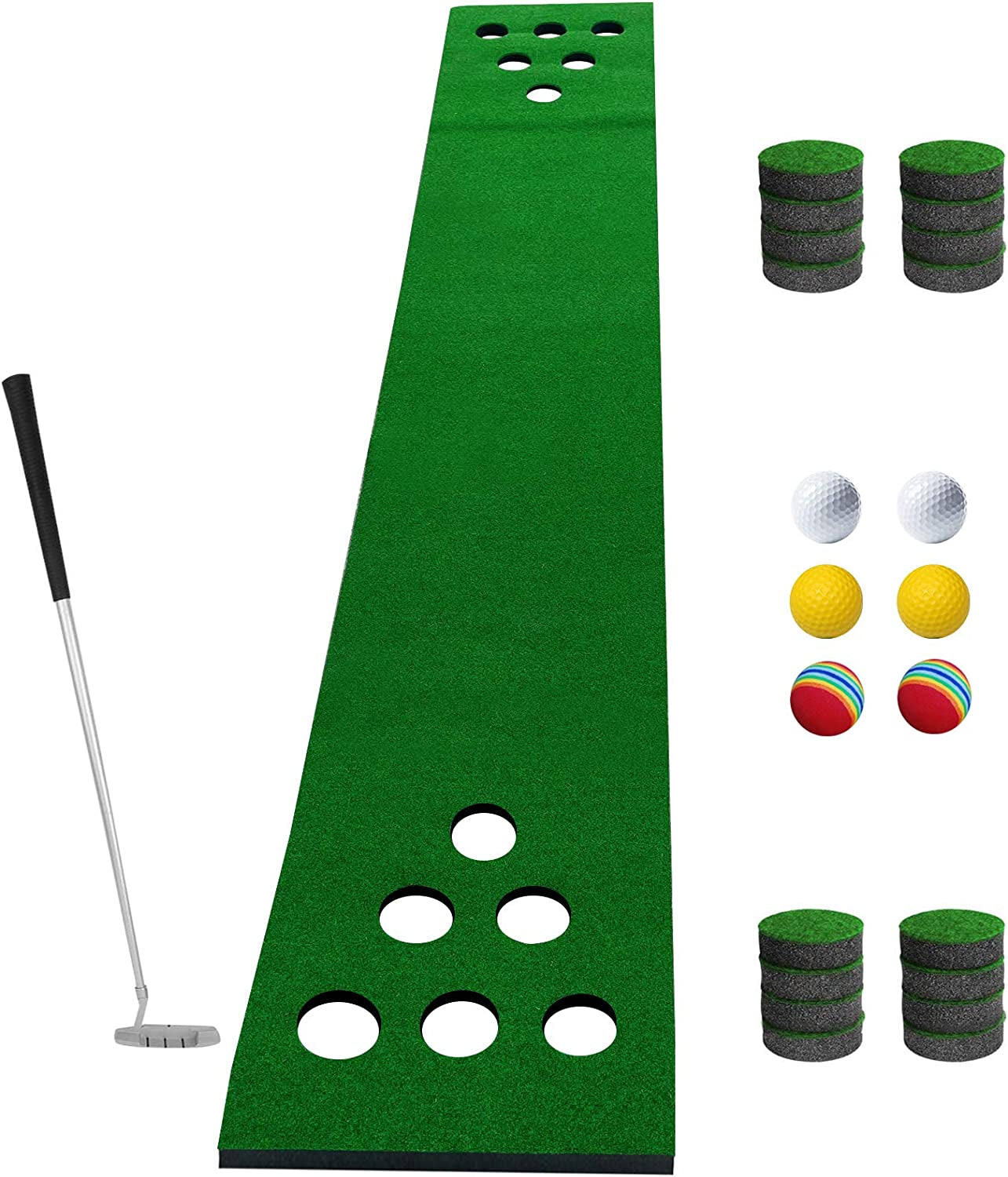 Professional Golf Putting Mat Set with Putter, Balls, and Accessories - 9.84ft x 1.64ft