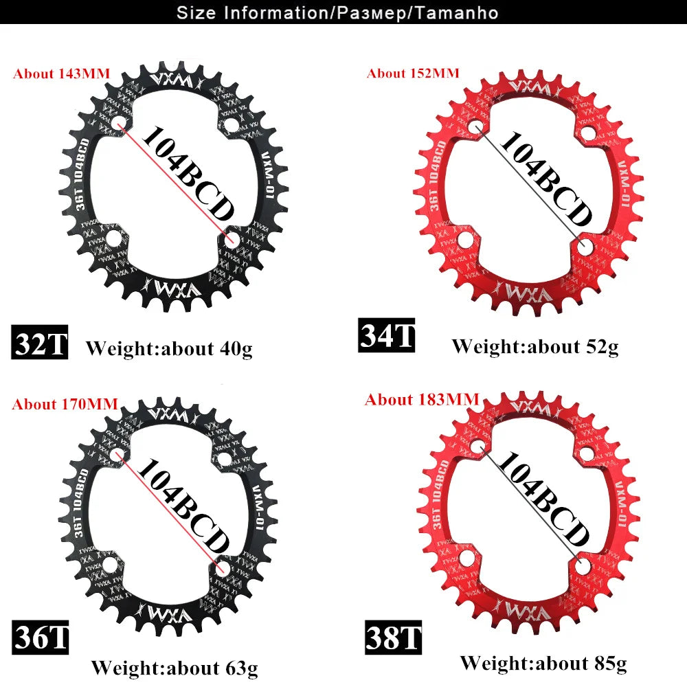 104BCD MTB Bicycle Crank Narrow and Wide Chainring Wheel 30T-52T for Shimano Series Set Star Ring Accessories LIGHTWEIGHT