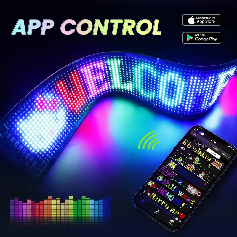 LED Sign,5V,Usb Scrolling LED Sign,Bluetooth APP Control,Diy Text Pattern Flexible LED Sign,Rear Window LED for Concert Store Party Car(23''X5''）)