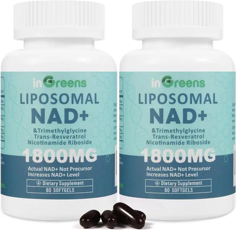 Ingreens NAD+ Supplement 1800 Mg with Nicotinamide Riboside 200Mg, Trans Resveratrol 200Mg, Trimethylglycine 200Mg，Boost NAD+, Cellular Energy and DNA Repair, 120 Softgels Non-Pharmaceutical Fitness Healthcare