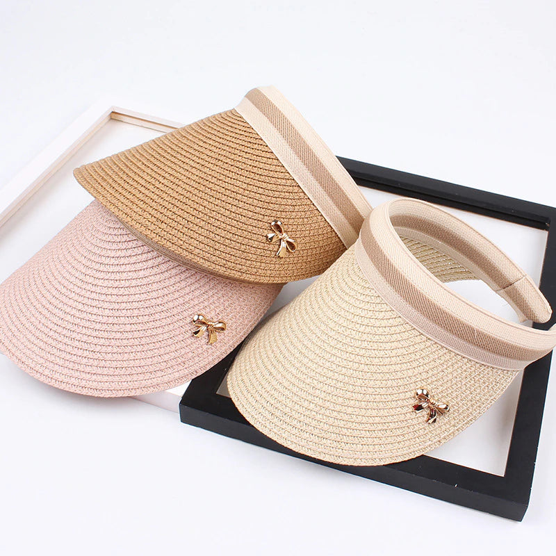 2019 New Woman'S Sun Hats Hand Made DIY Straw Bowknot Visor Caps Parent-Child Summer Cap Casual Shade Hat Empty Top Hat Beach