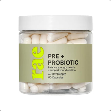 Rae Wellness Pre + Probiotic Capsules - Supports Gut Health and Microbiome Balance with Six Vegan Probiotic Strains, Including Acidophilus and Apple Cider Vinegar - 60 Capsules (30 Day Supply)