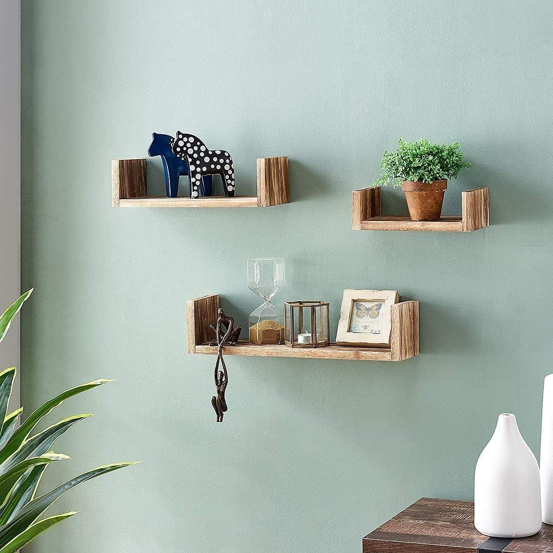 Modern Wooden Wall Shelves for Stylish Home Organization - Set of 3