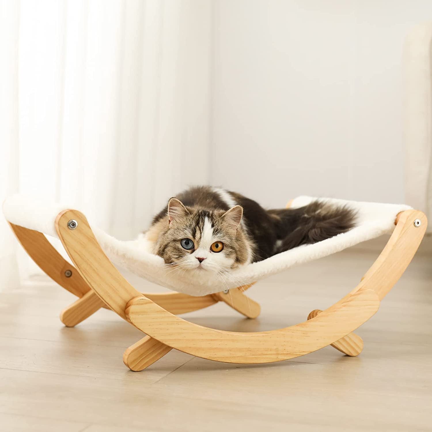 Elevated Cat Hammock Swing Chair for Indoor Cats - White