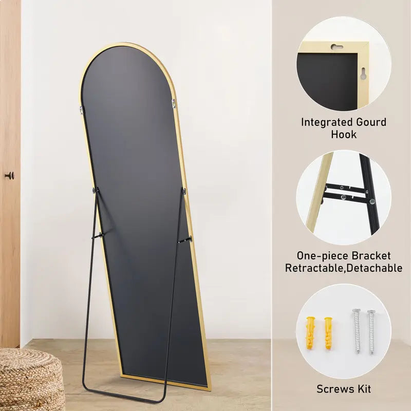 Sweetfurniture Full Length Mirror Body Mirror Floor Standing Mirror Hanging or Leaning against Wall, Wall Mirror with Stand Aluminum Alloy Thin Frame for Living Room Bedroom Cloakroom Decor